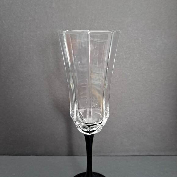 Luminarc Octime Champagne Flute 8.75" Onyx Black Stem Faceted Crystal France - Picture 2 of 9